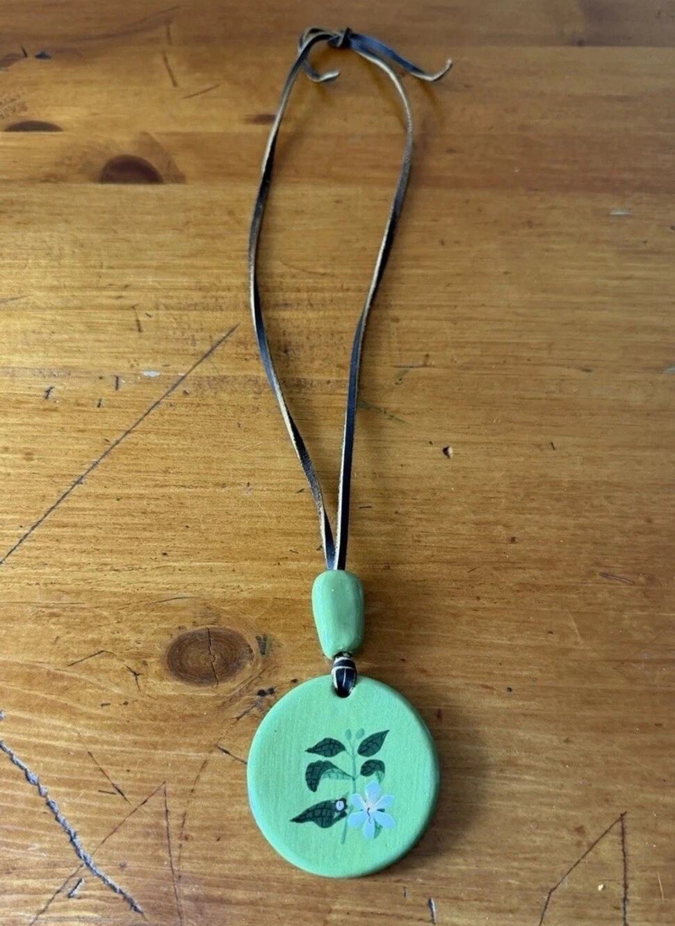 San Miguel Costa Rica Handmade Wooden Pendant Necklace Boho Souvenir Artisan